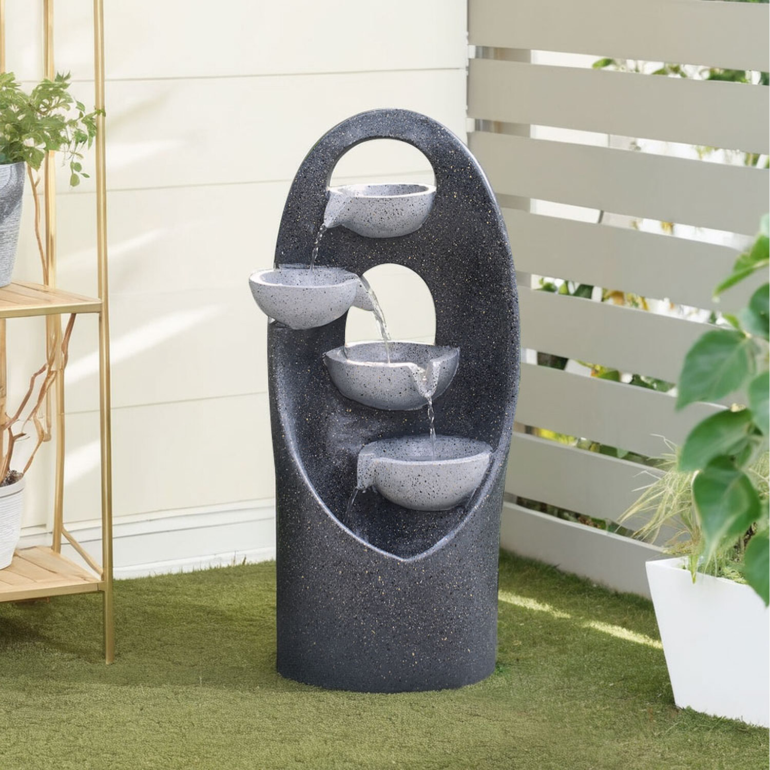 Outdoor Solar Cascading Bowls Fountain - Grey / 35cm / 68cm