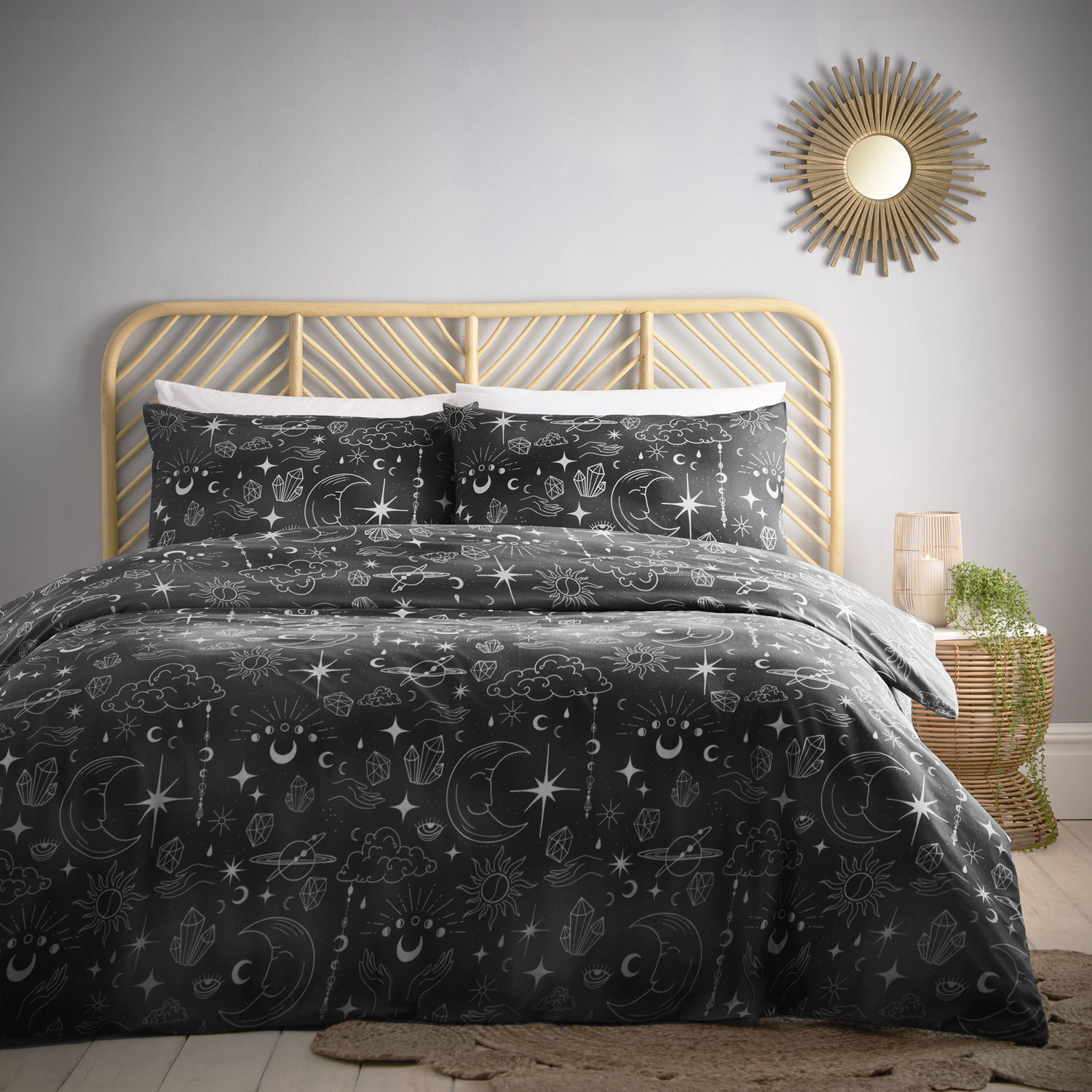 Charlotte Thomas Celestial Duvet Cover And Pillowcase Set Black - Black Double