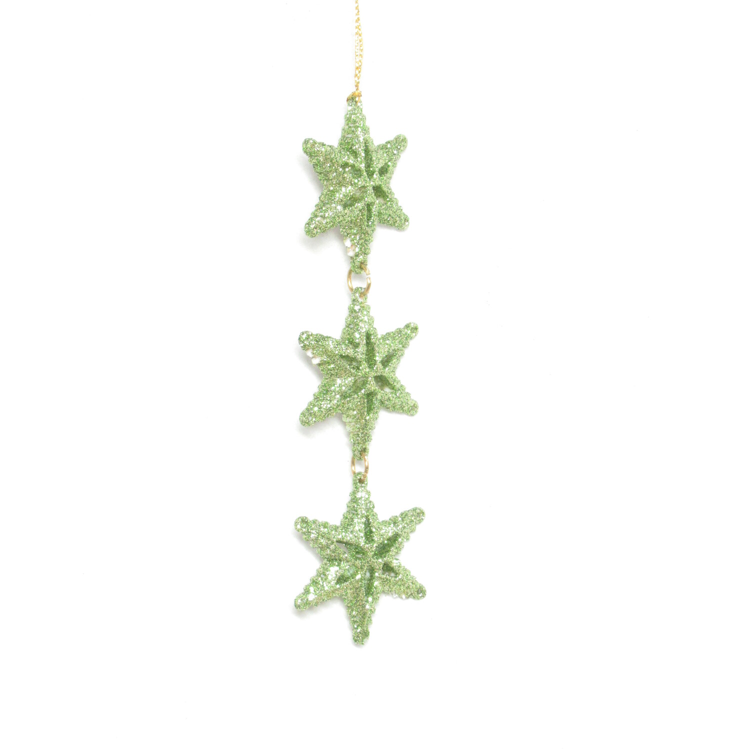 Mistletoe Cottage Fern Glitter Stars Hanging Decoration - Green