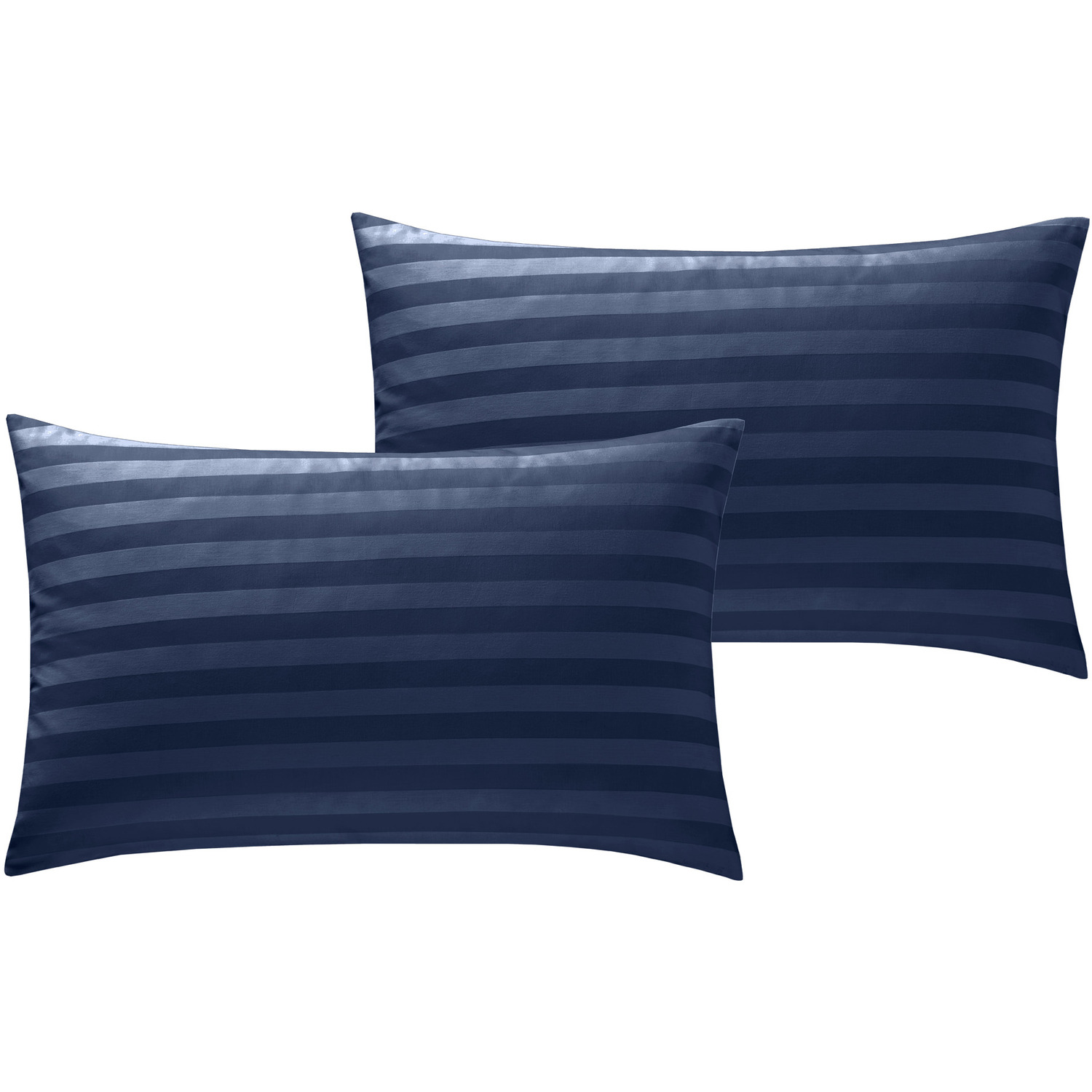 250TC Duvet Cover Sets Sateen Stripe and Pillowcases - Navy Blue / Twin