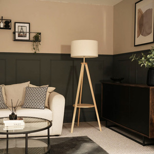 Morrigan Wood Tripod Floor Lamp with Boucle Shade