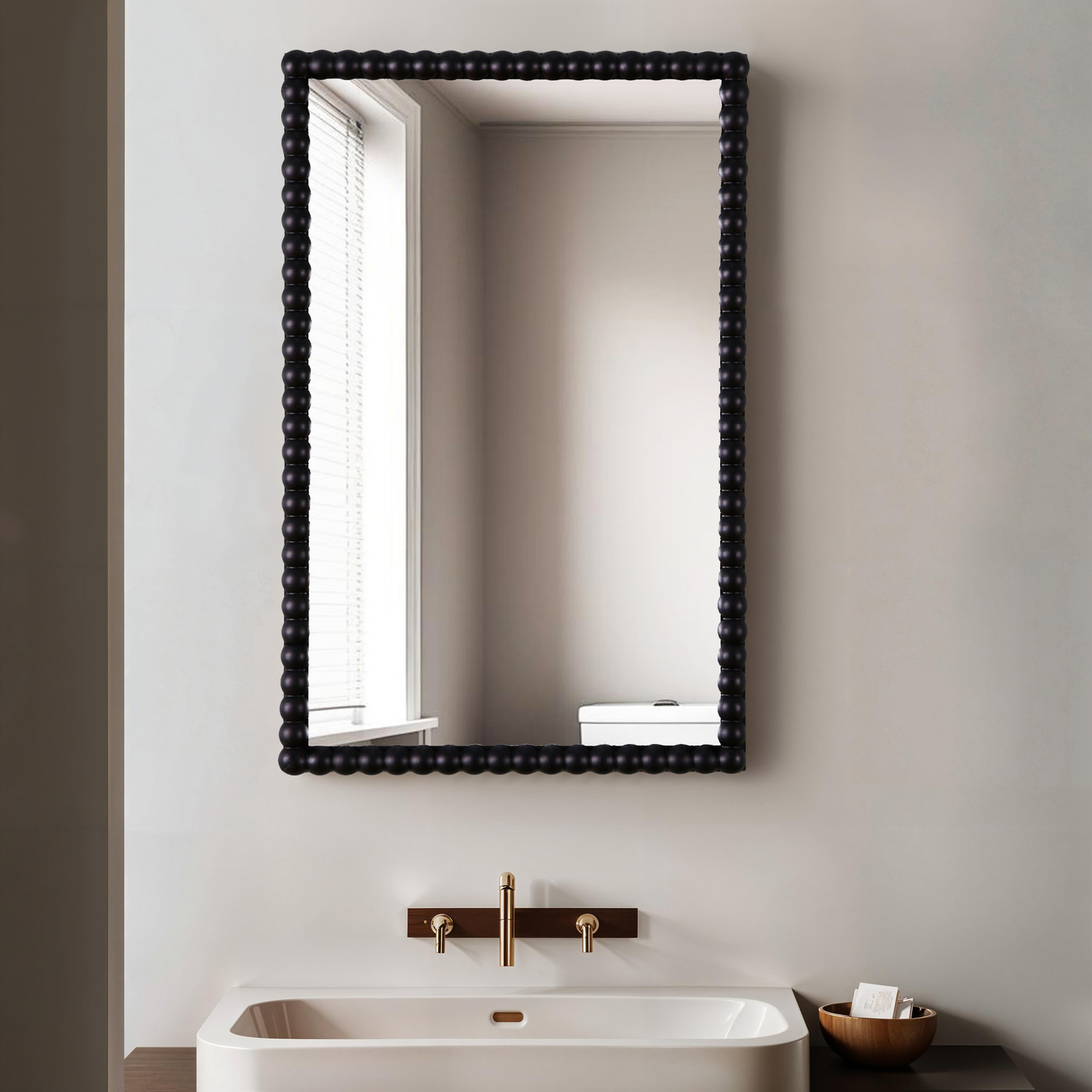 Image of Lecco Wooden Wall Mirror with Beaded&hellip;