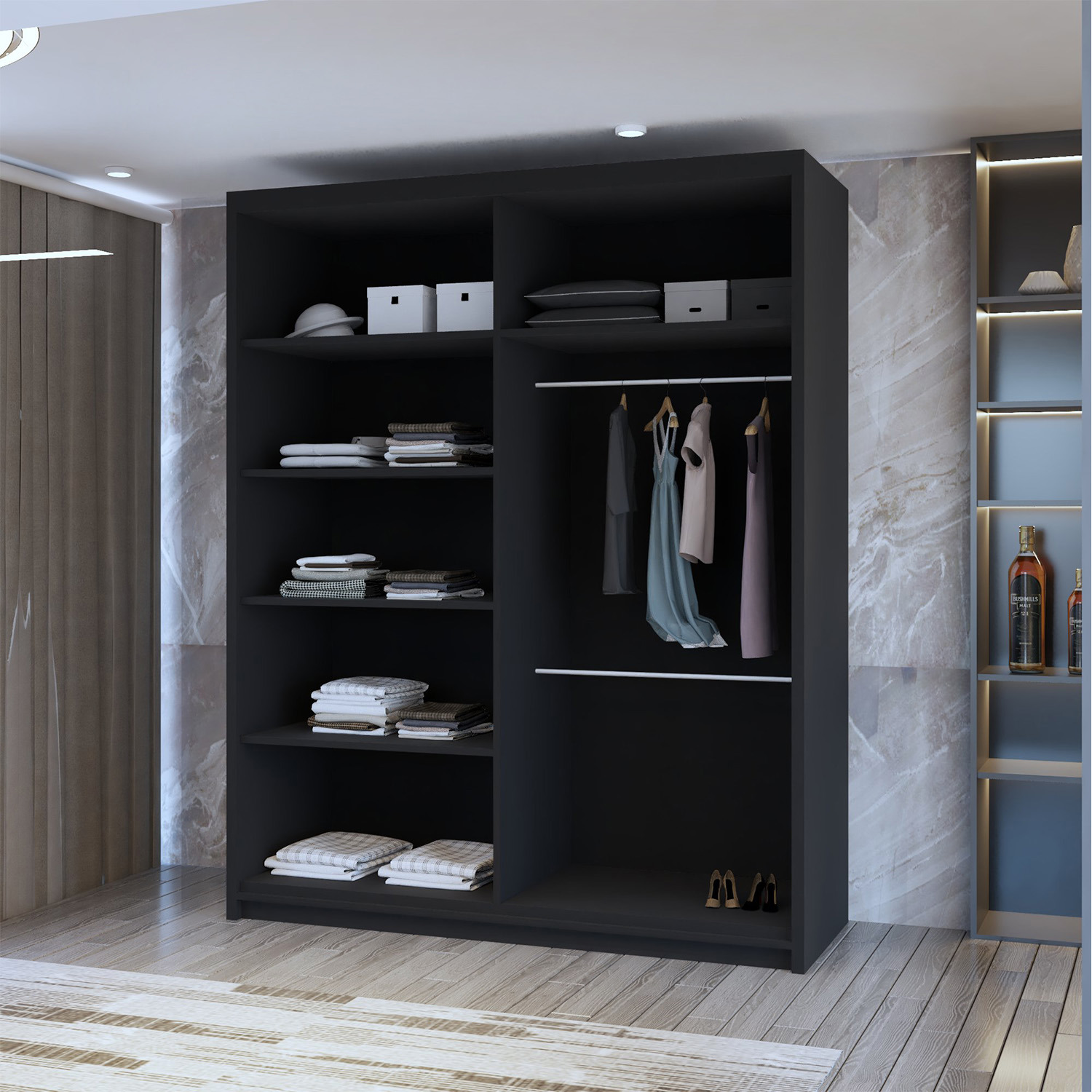Leeds Sliding Door Wardrobe - Black 150cm