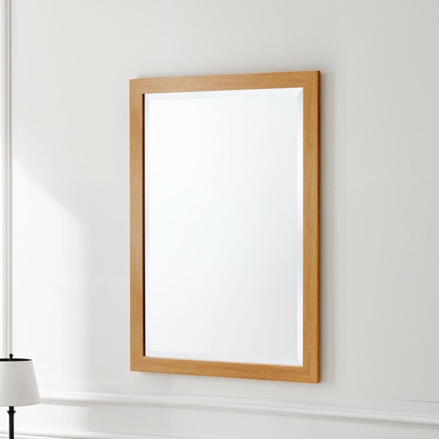Slim Framed Bevelled Wall Mirror - Oak 95 5x67 5cm