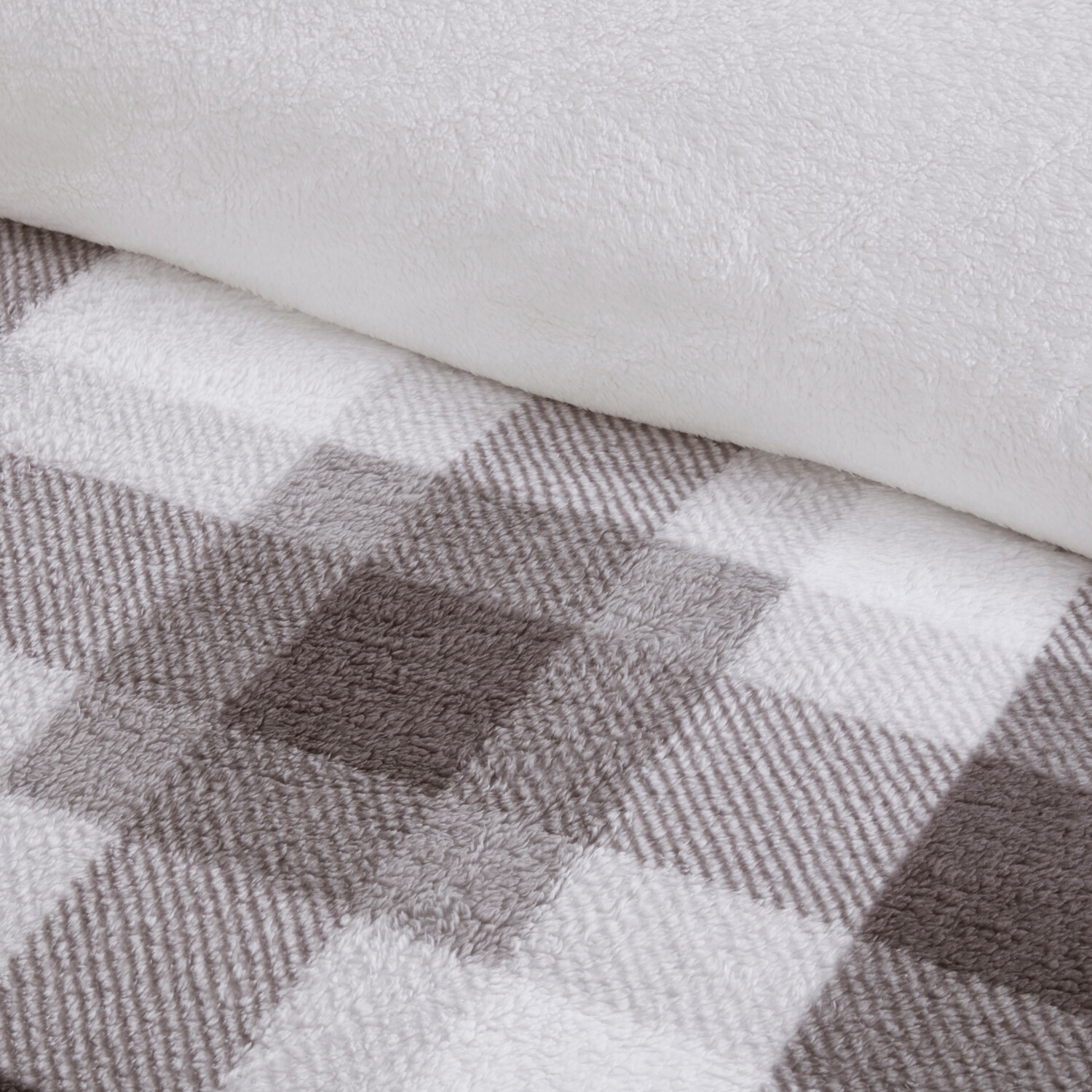 Teddy Fleece Check Duvet Set - Grey Double