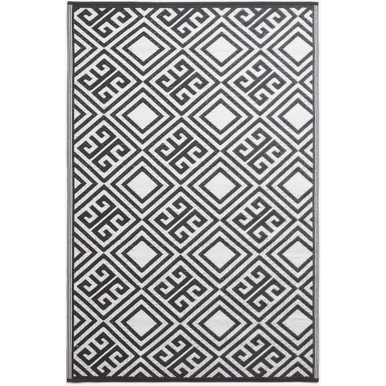 Homescapes Outdoor Rug Waterproof Reversible, 120 X 186 Cm, Monochrome Geometric - Black