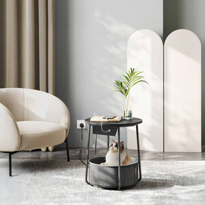 VASAGLE Charging Side Table with Basket