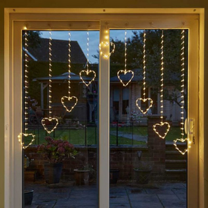 Light up Christmas Heart Curtain Lights with 229 Warm White LEDs