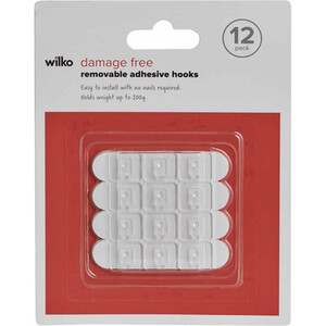 Pack of 12 Damage Free Clear Hooks