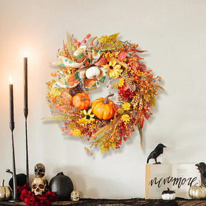 Halloween Pumpkin Maple Leaf Wreath