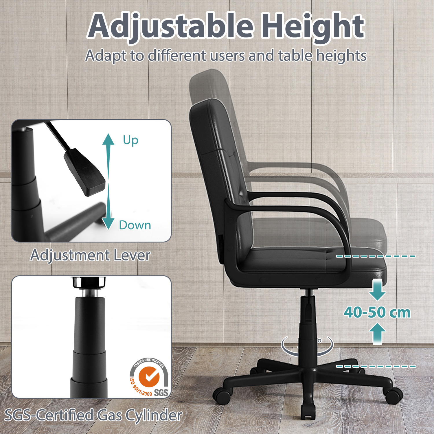 Pu Upholstered Swivel Chair - Black