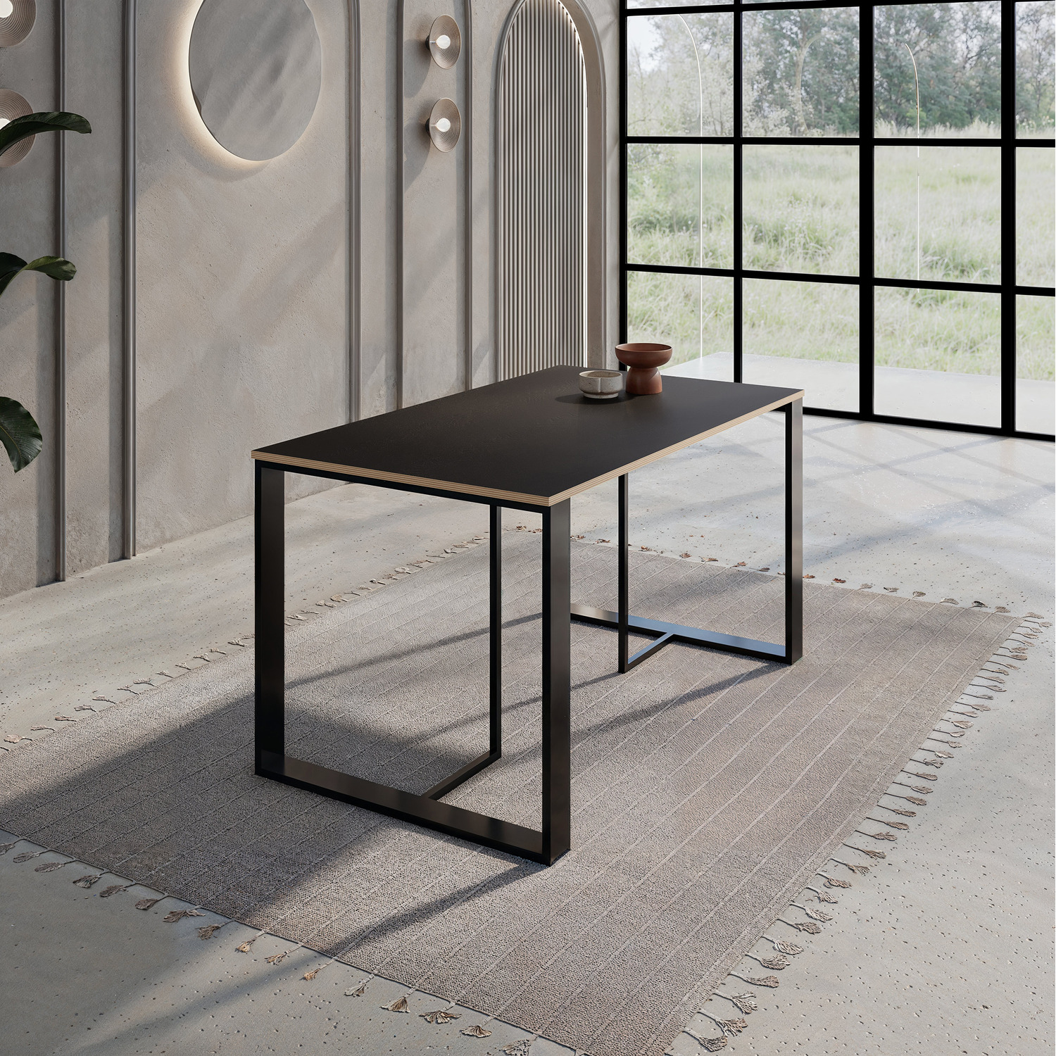 Decortie Dining Table 140X80cm 4-Seater Particleboard With Metal Legs - Black Wood, Plywood