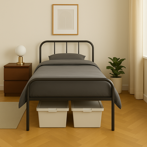 Extra Strong Single Metal Bed Frame with Rounded Headboard
