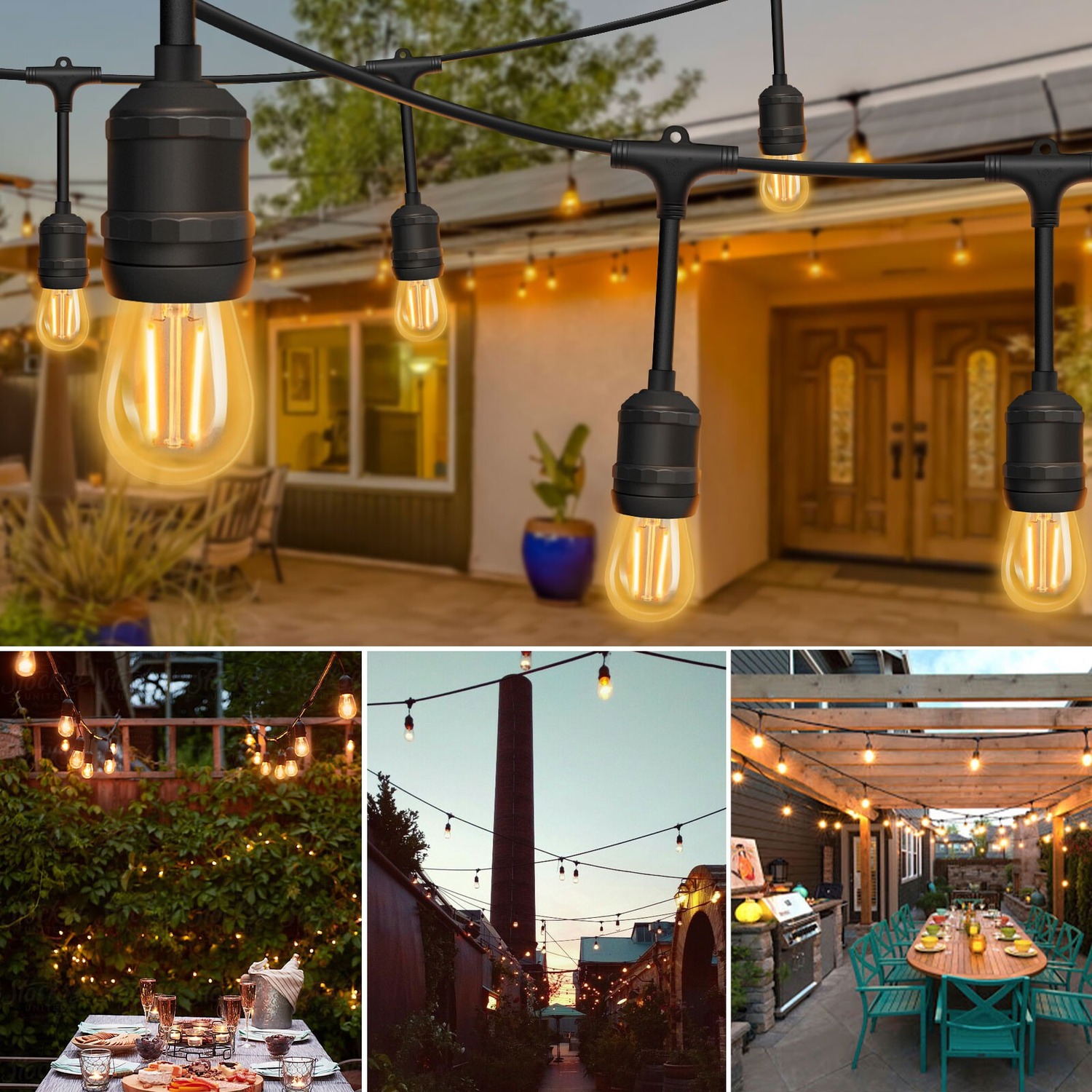 10m Drop String Lights With 15 E27 Holder - Black