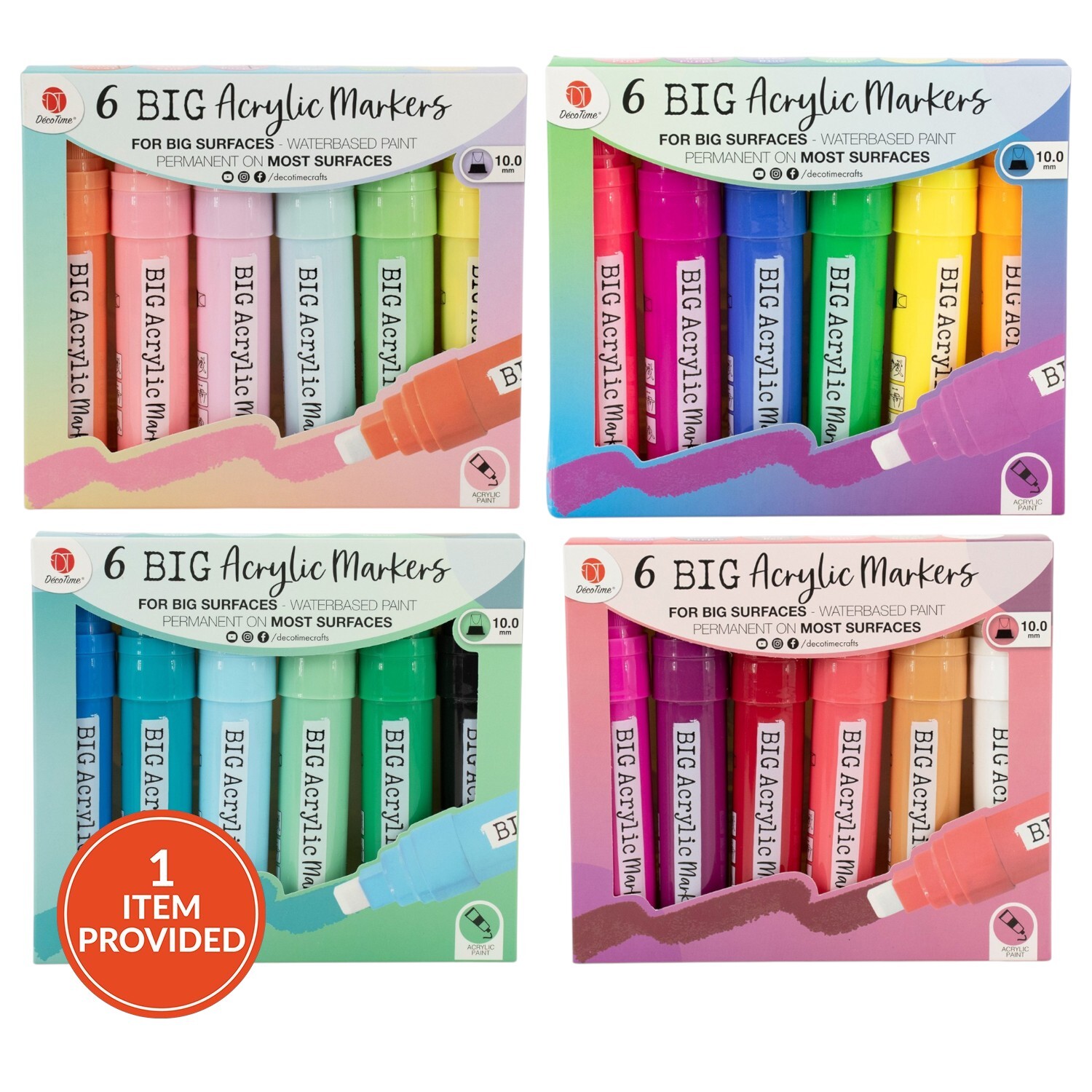 Decotime Pack Of 6 Big Acrylic Markers