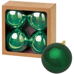 4 Large Christmas Baubles 10cm Shiny Dark Green Tree Decoration