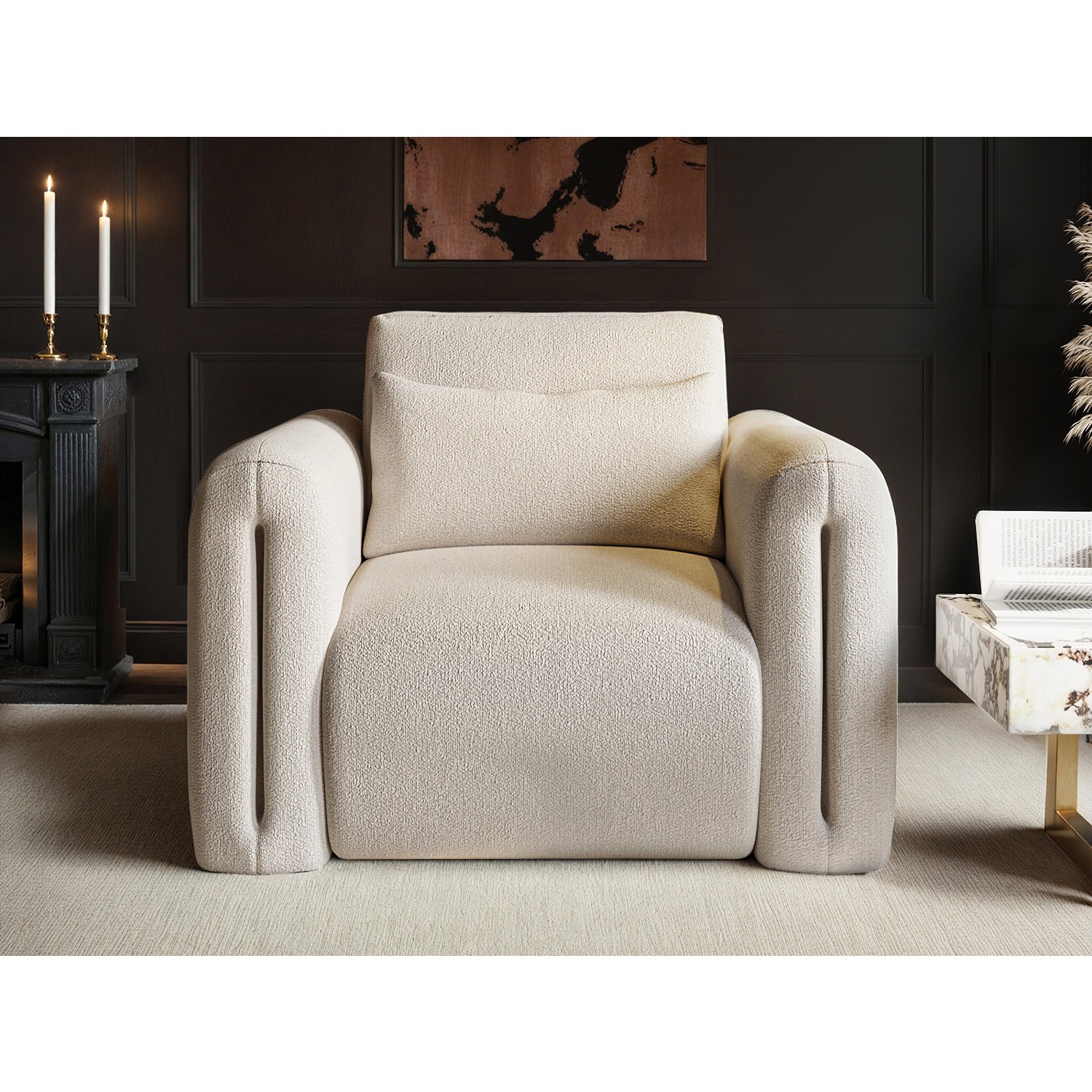 Mabel Armchair Beige Chenille - Beige