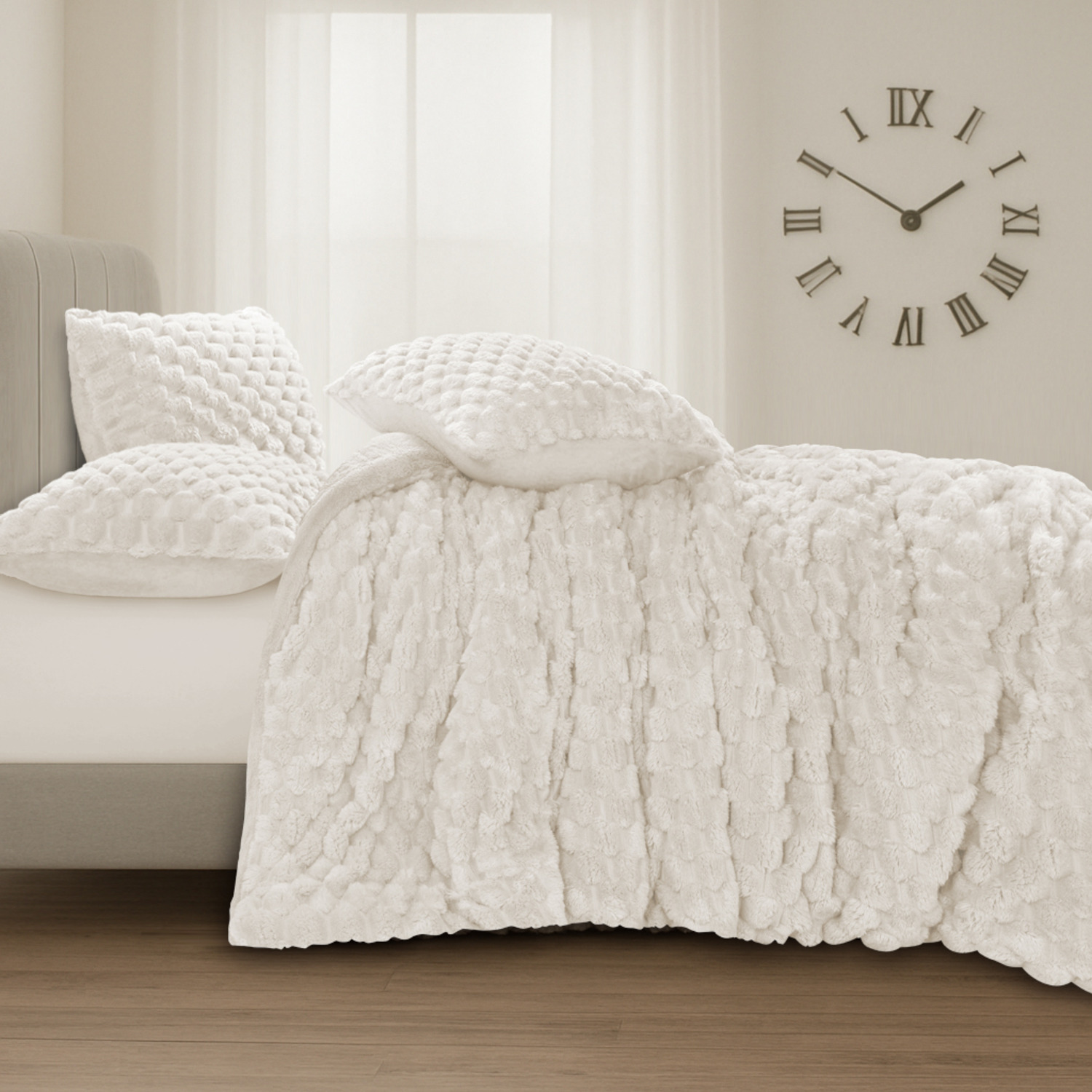 Soft Chunky Popcorn Thermal Warm Teddy Reverse Duvet Set Cream - Double