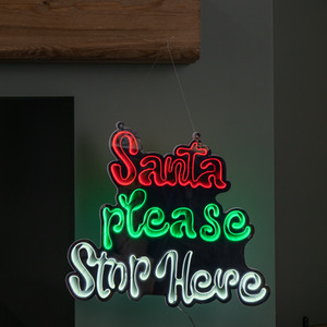 Light up Hanging Santa Stop Here Christmas Infinity Mirror Light