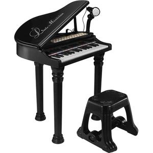 Kids Black Piano Keyboard with Stool  Microphone