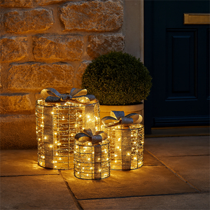 Set 3 Round Silver Presents 503020ww LED 5M Lea