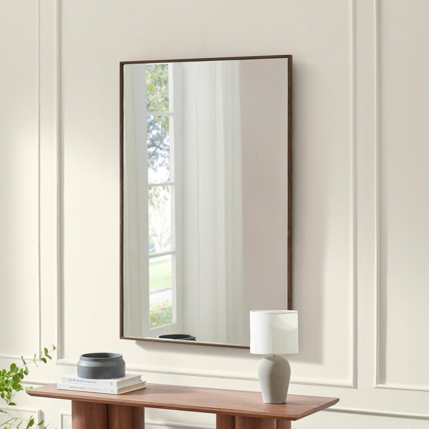 Inga Walnut Wood Long Rectangle 120x80cm Wall Mirror - Walnut