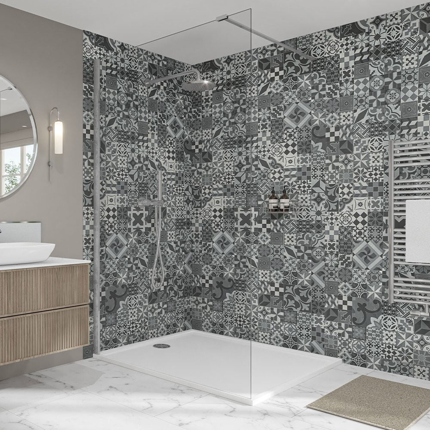 Wetwall Elite Abruzzo Tongue & Groove Single Shower Panel - 2420 x 600 x 10mm