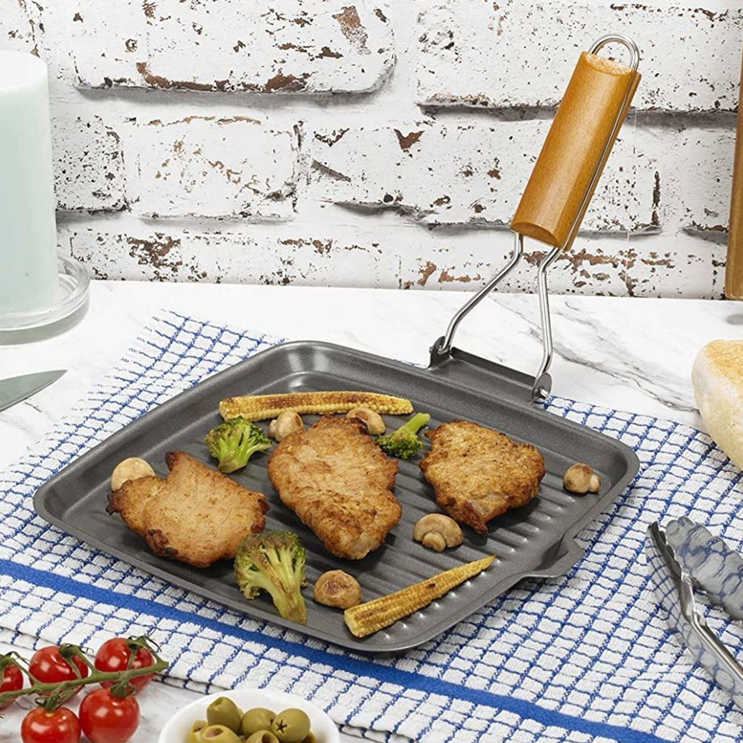 Homiu Folding Griddle Pan For Stoves and Grills - Square - Grey