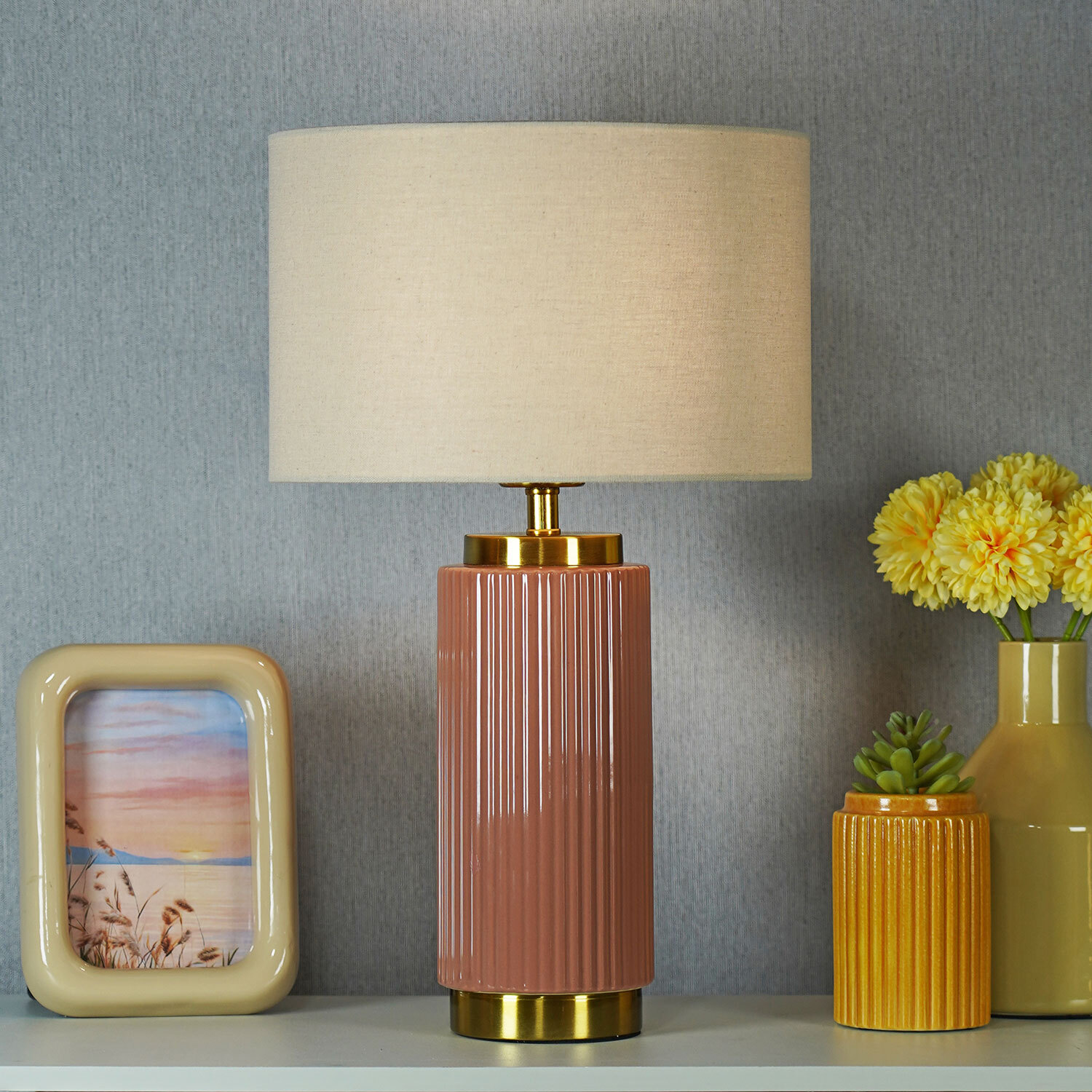 Image of Clara Ribbed Table Lamp - Pink