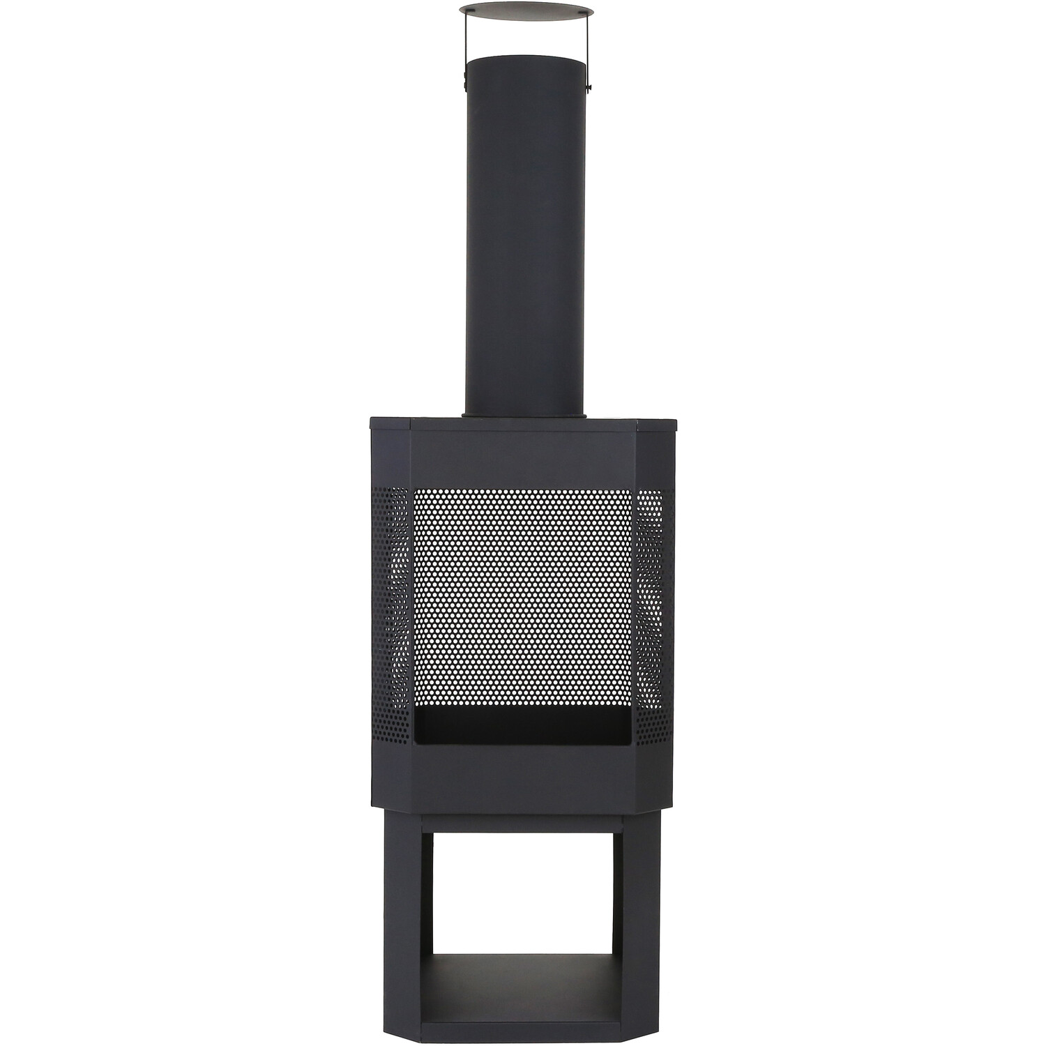 Perforated Chimenea With Log Store - Black