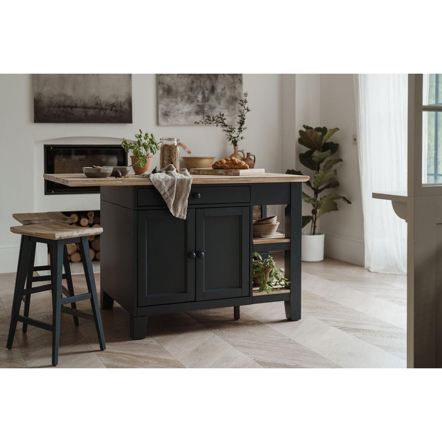 Florence Kitchen Island with Cupboard and Shelves