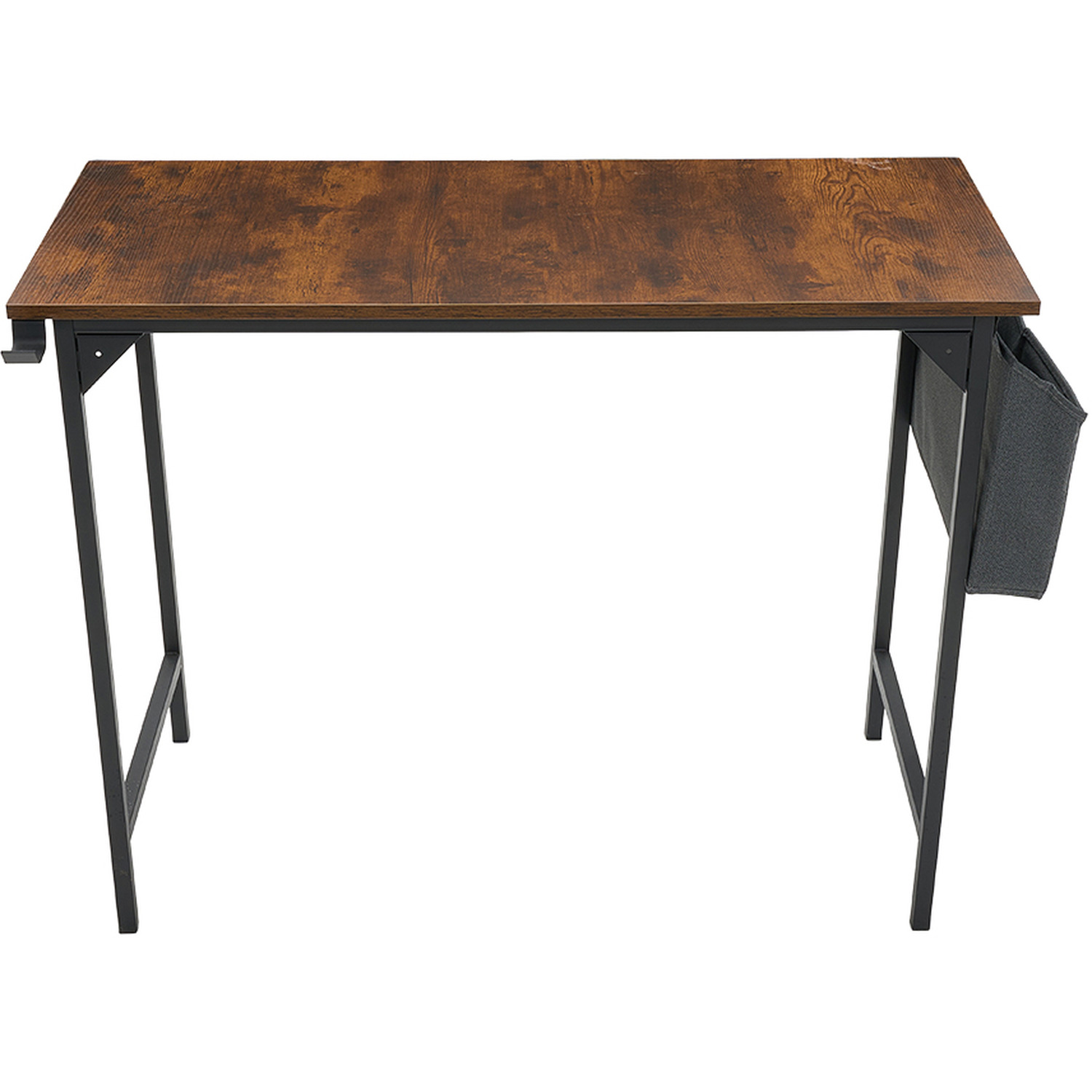 Home Office Desk With Side Storage Pocket And Hook - Brown Black