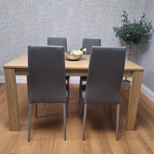 Oak Dining Table and 4 Metal Faux Leather Chairs