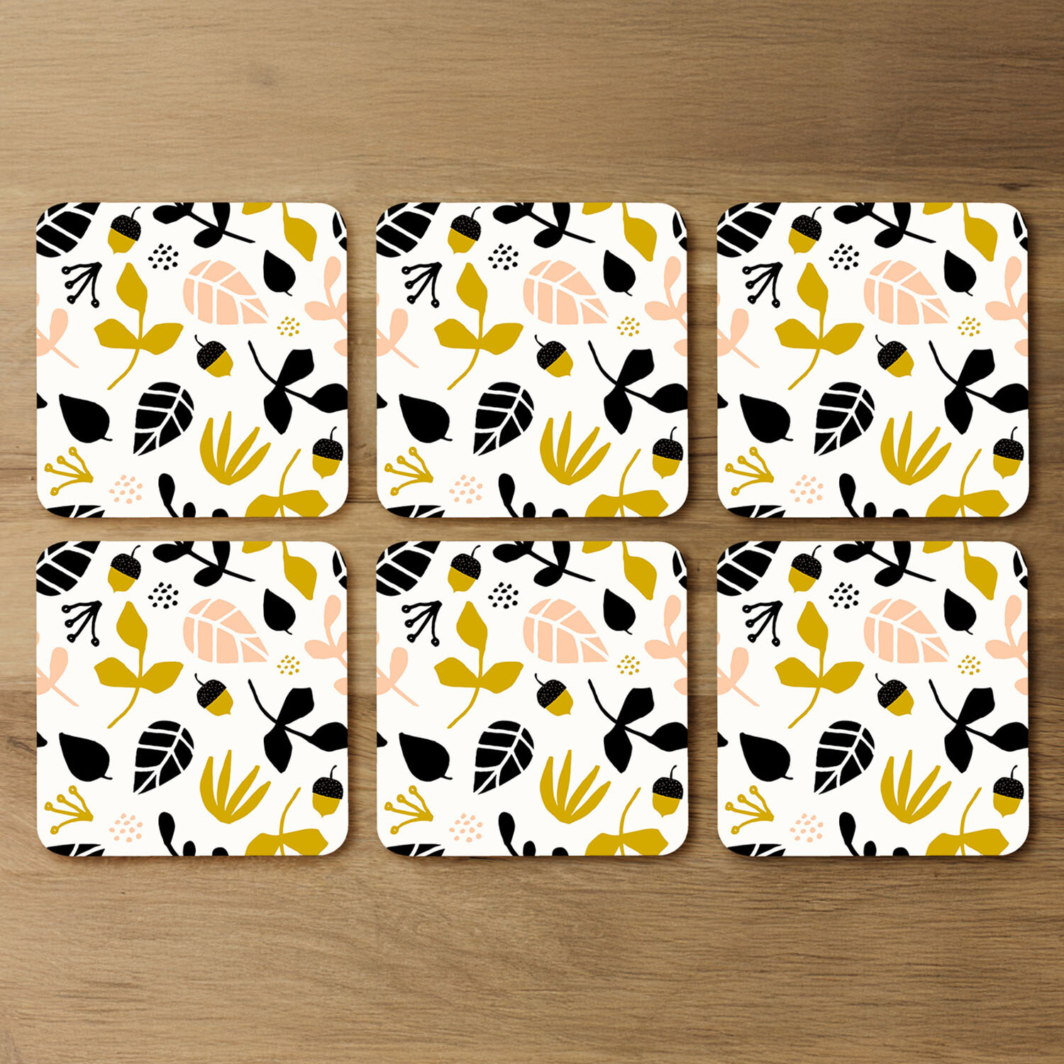 Leaves Acorns And Branches Coaster - Yellow