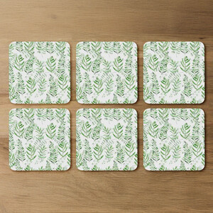 Green Fern Watercolour Coaster Set