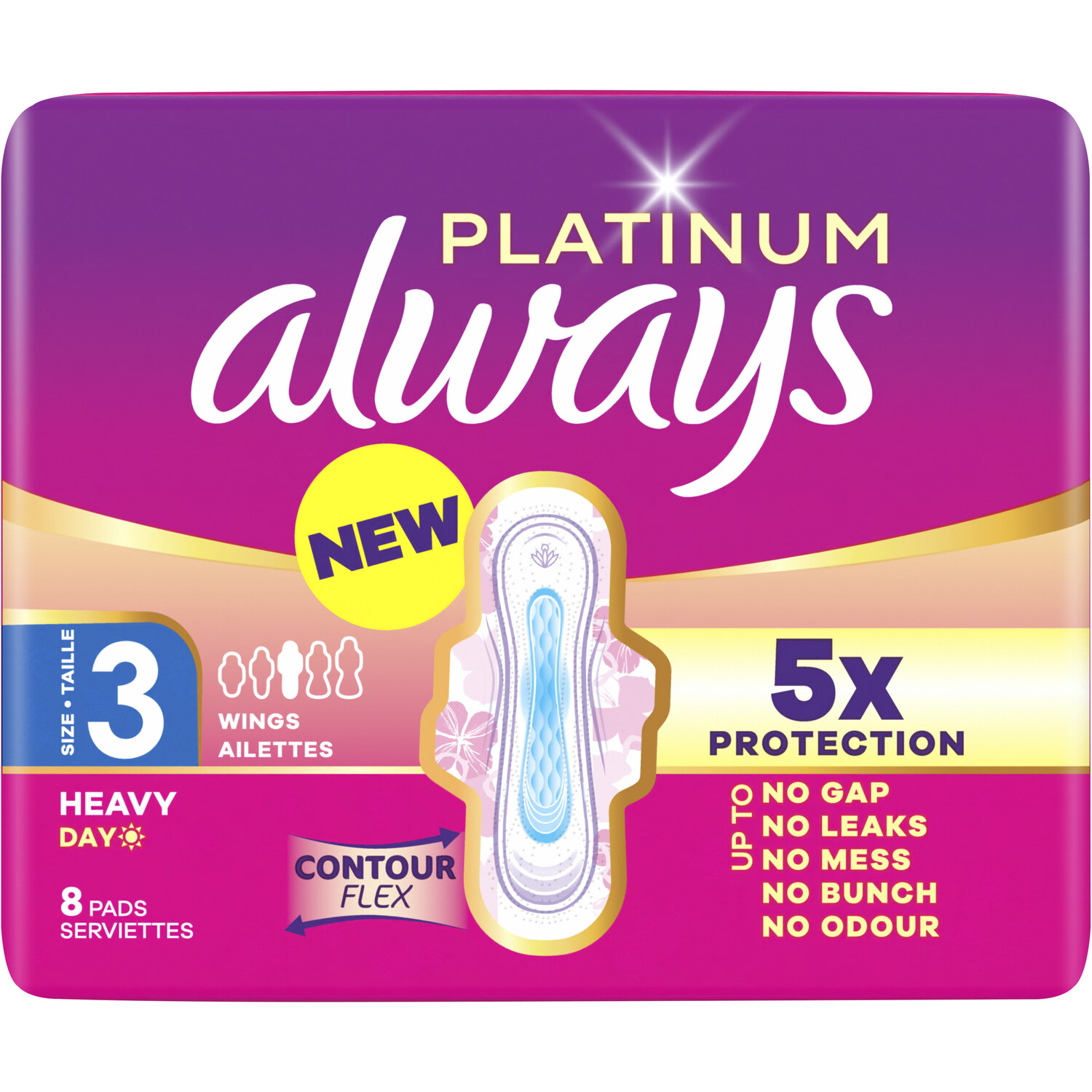 Always Platinum Night Sanitary Pads with Wings - 8