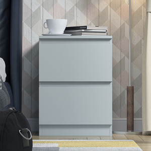 Grey FWStyle Matt Finish 2 Drawer Bedside Table Deep Nightstand shot 12395864