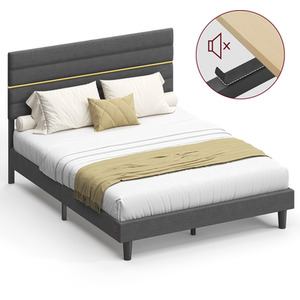 Grey King Bed Frame, Adjustable Upholstered Headboard shot 12596124