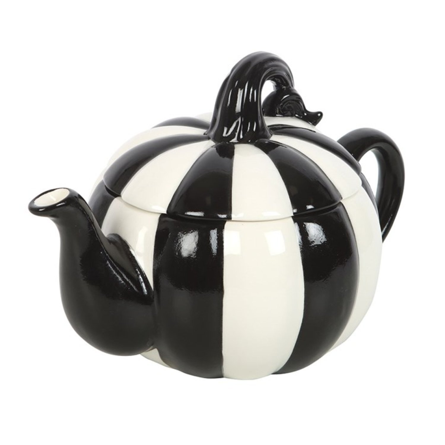 Image of Black White Striped Pumpkin Teapot, Spooky&hellip;