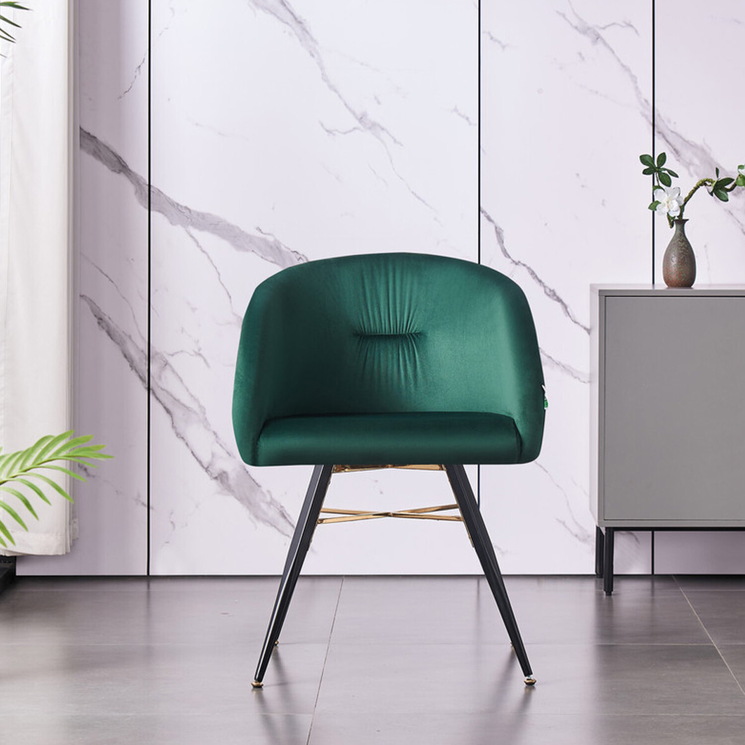 Set of 2 Vittorio LUX Velvet Dining Chairs Upholstered for Kitchen Dining Room - Green