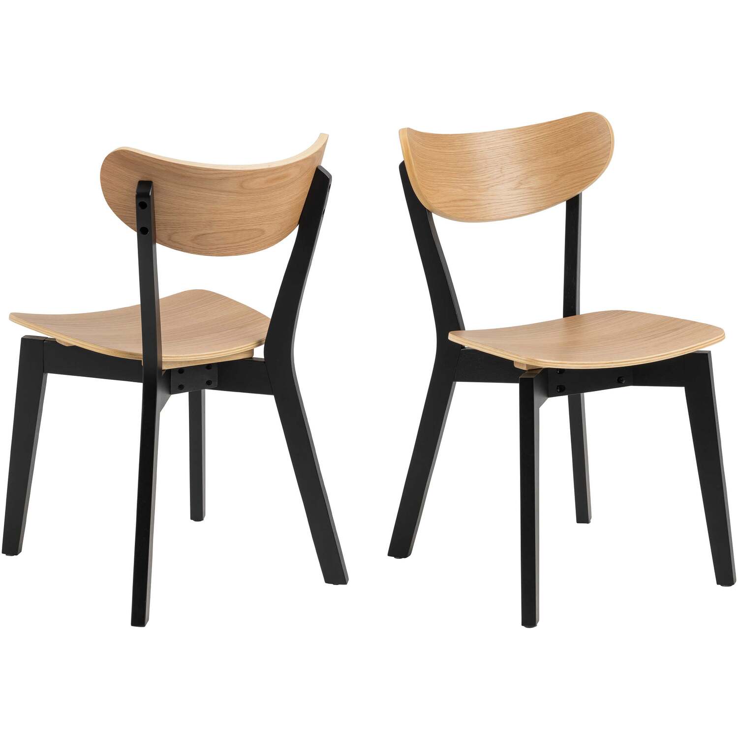 Krakow 5-piece Dining Set - Oak-effect Table And 4 Black Chairs - Black And Natural