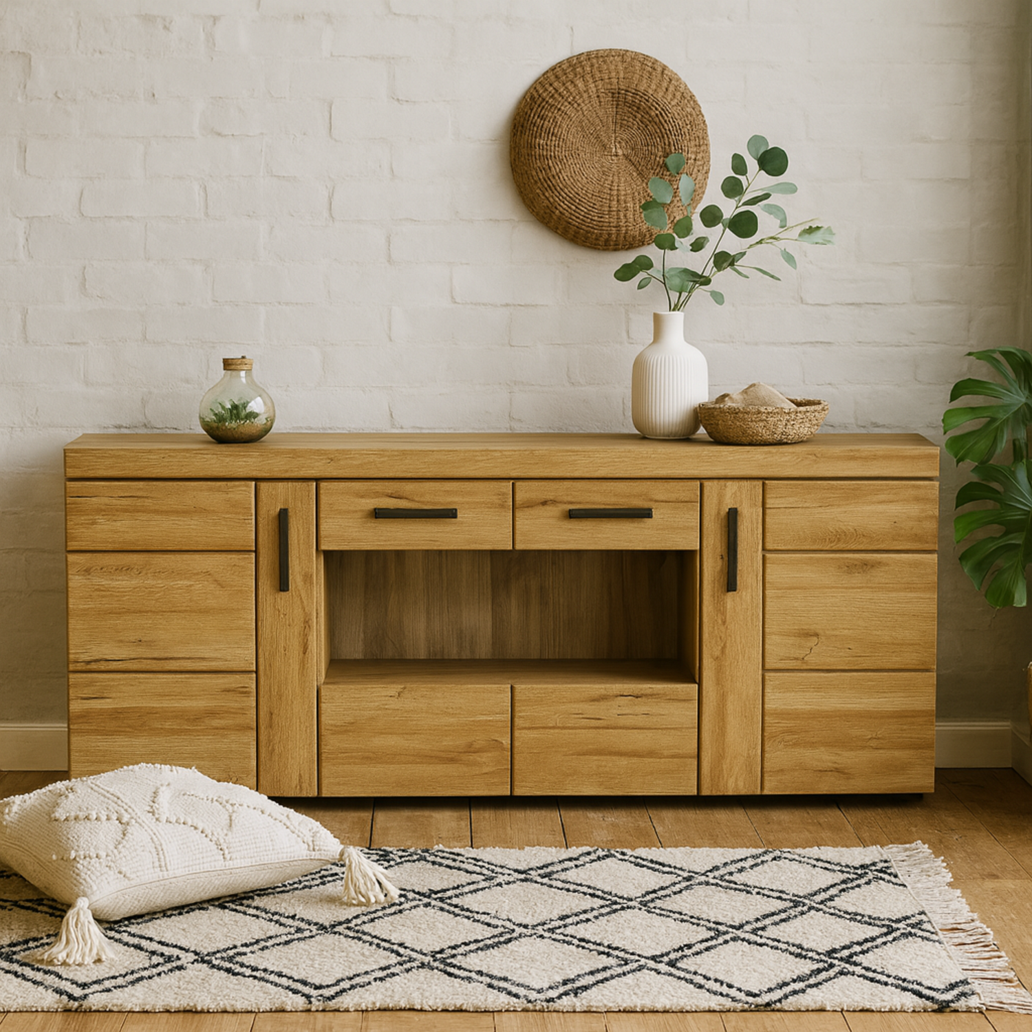 Wyld Haus Larkwood Wide 6-Door Glazed Sideboard in Grandson Oak - Natural