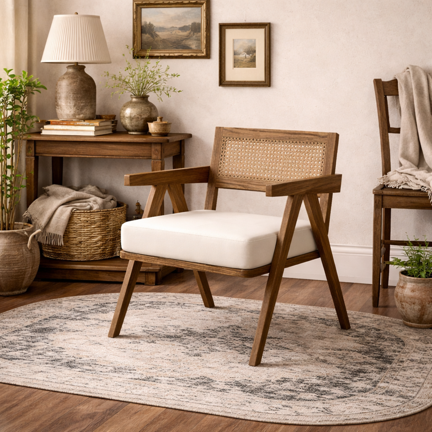 Wyld Haus Martone Ecru Woven Accent Chair with Padded Seat - Ecru