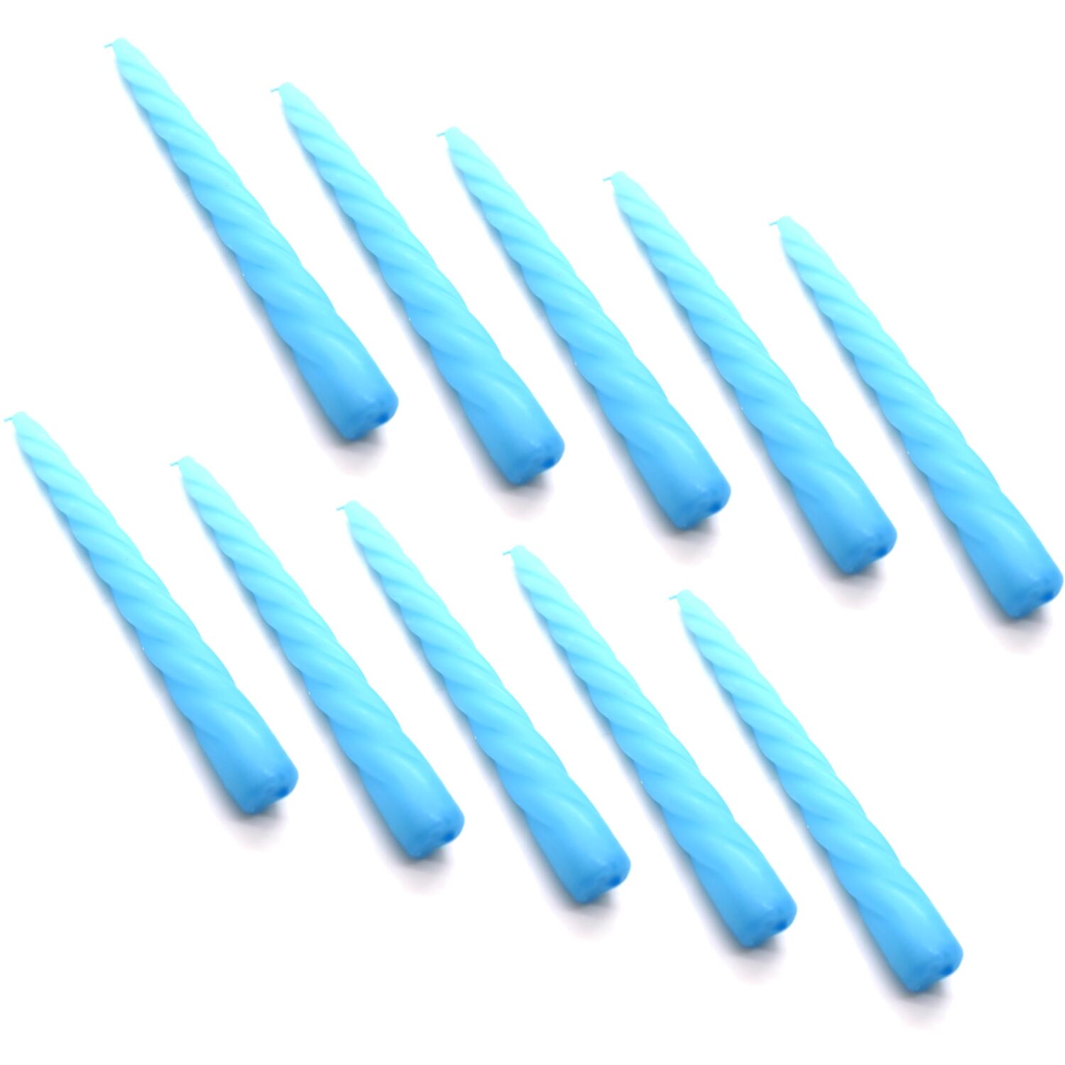 Spiral Dinner Candles, Pack of 10, Decorative Household Candles, 23 cm - Green - Blue