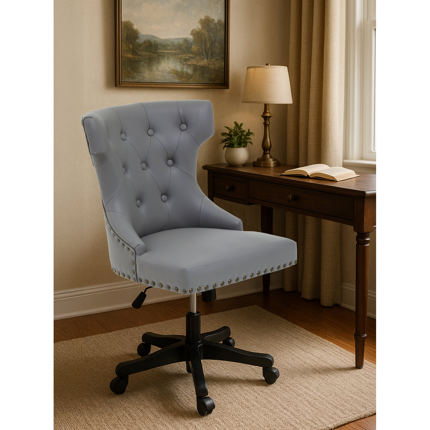 Walson Grey Leather Effect Home Office Chair - Grey