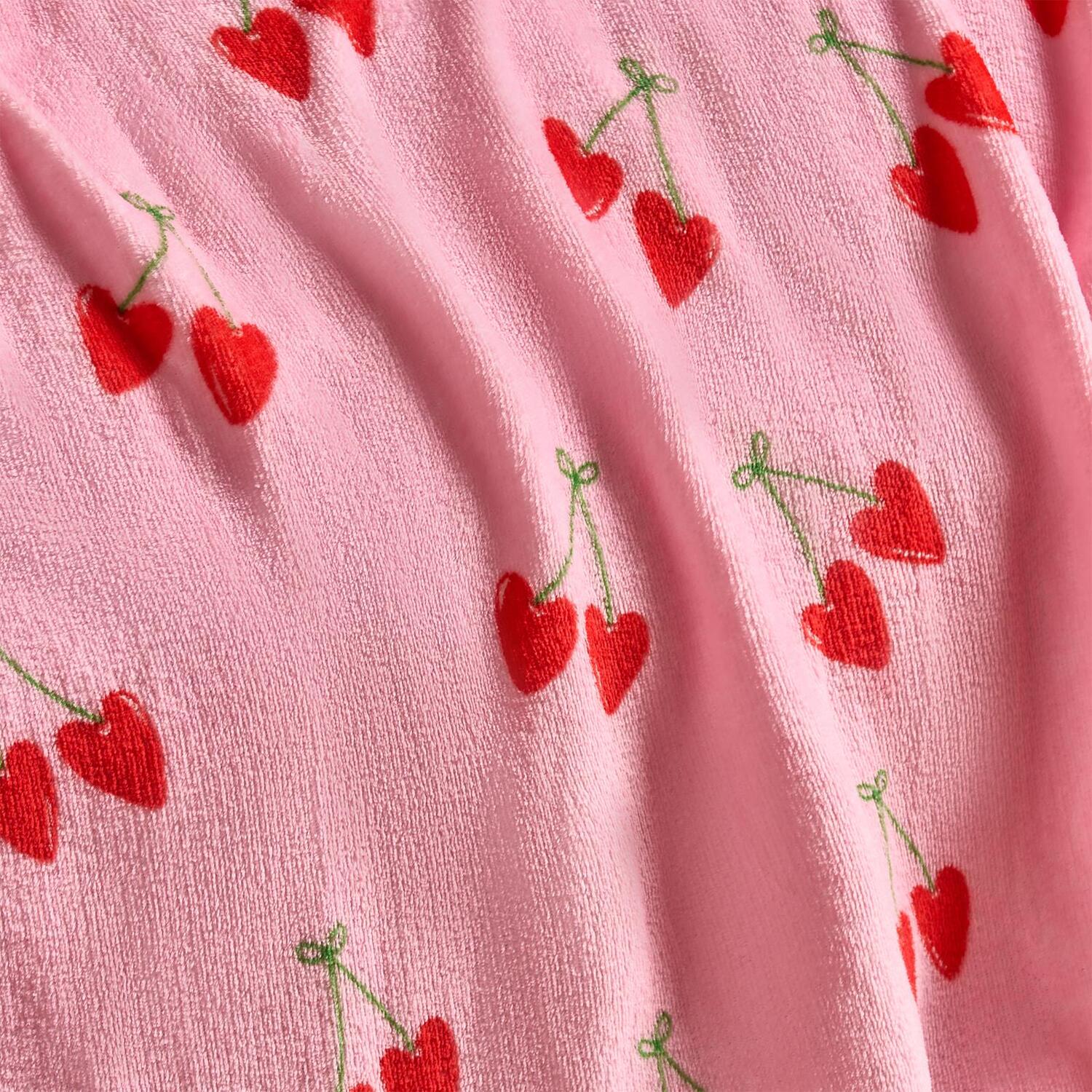 OHS Cherry Print Flannel Fleece Throw Blanket Soft Bedspread in Pink | Size: 125 cm x 150 cm