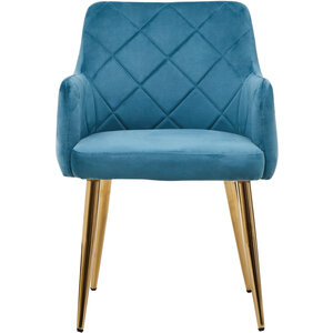 Tamzin Light Blue Velvet Quilted Dining Chair with Gold Finish Legs