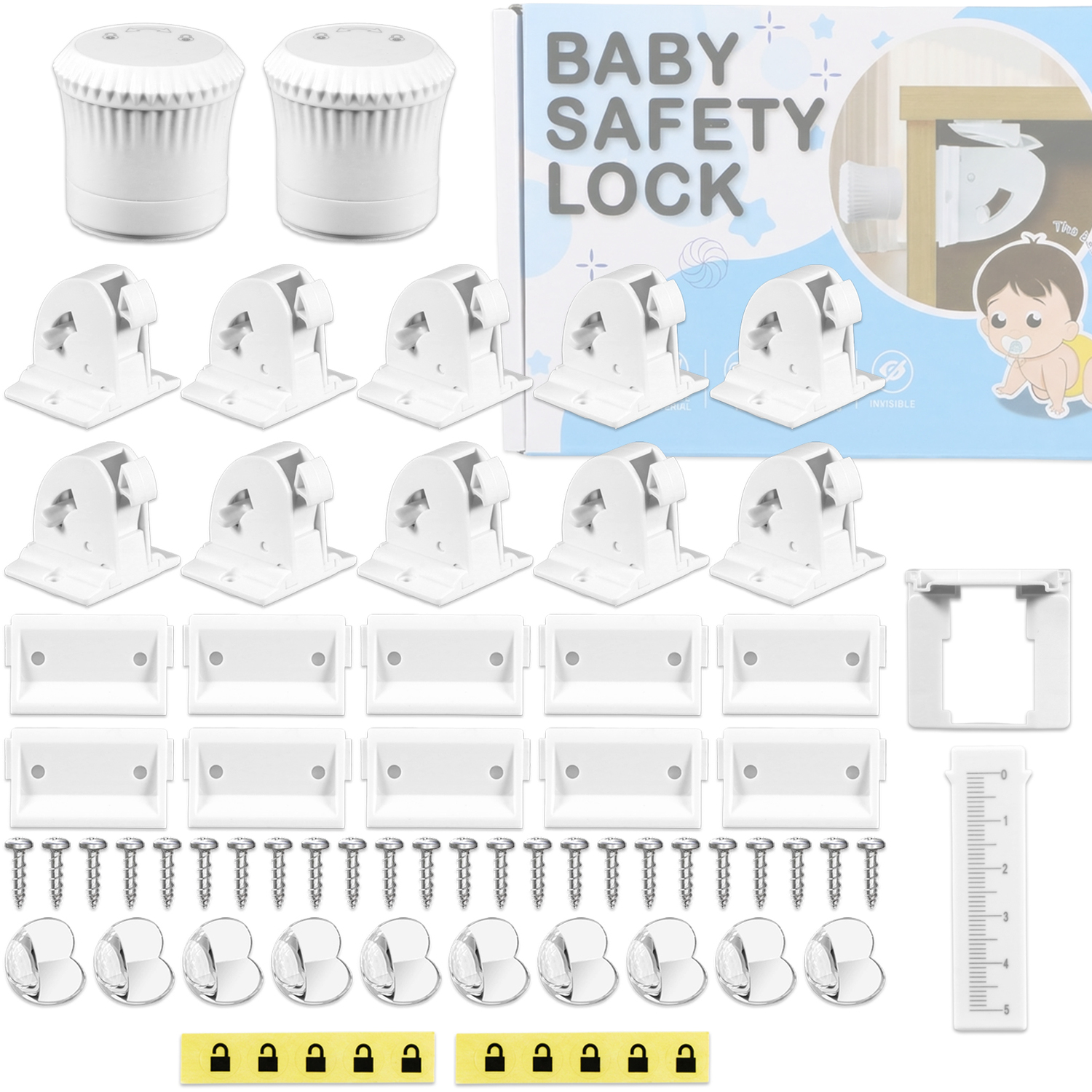 Spares2go Magnetic Child Safety Lock Kit Cupboard Drawer Cabinet Furniture Safe Baby Proofing Set - White - Image 1