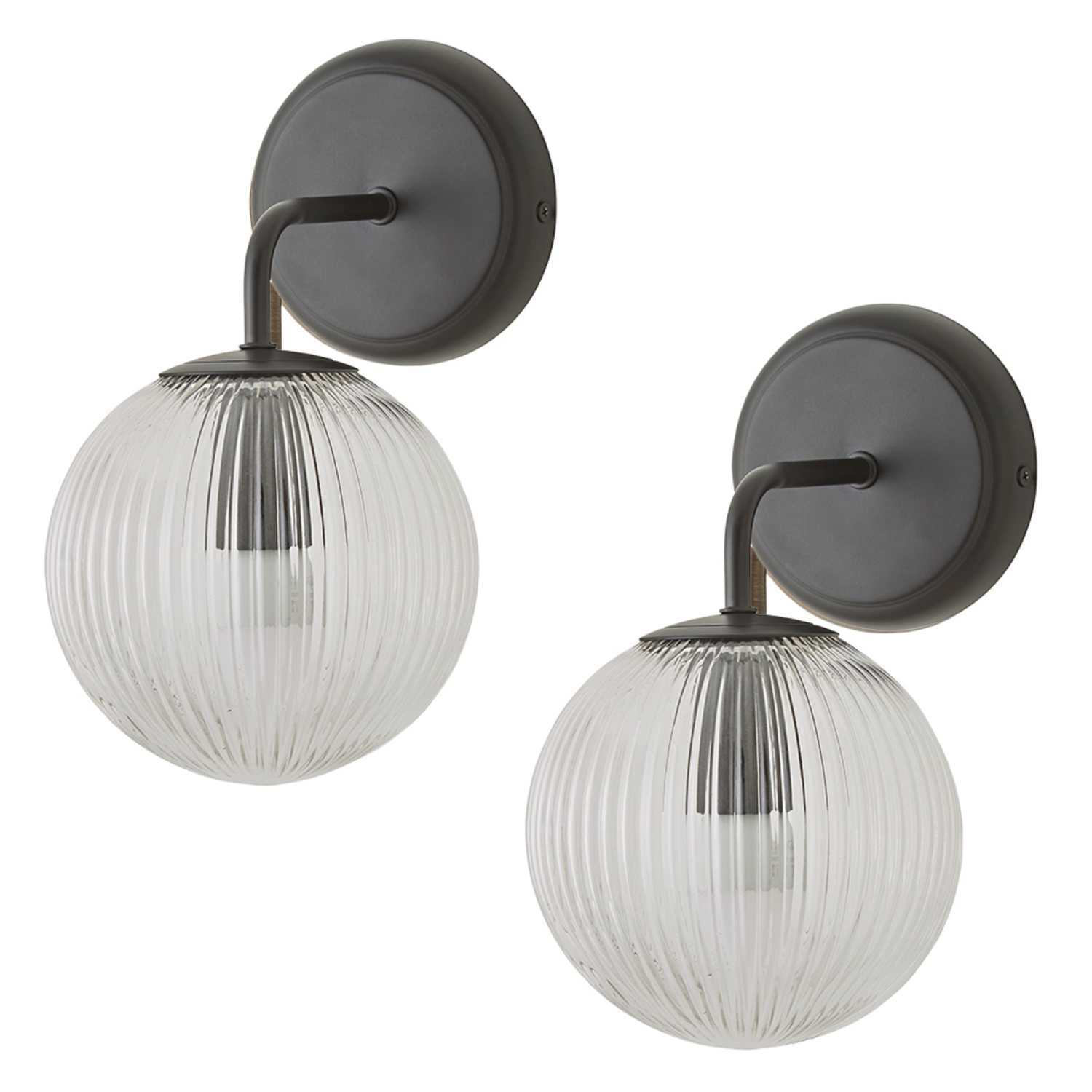 B&Q - Kempton Pair Of Mattte Black Wall Lights With Ribbed Globe Shade And Bulbs - Image 4