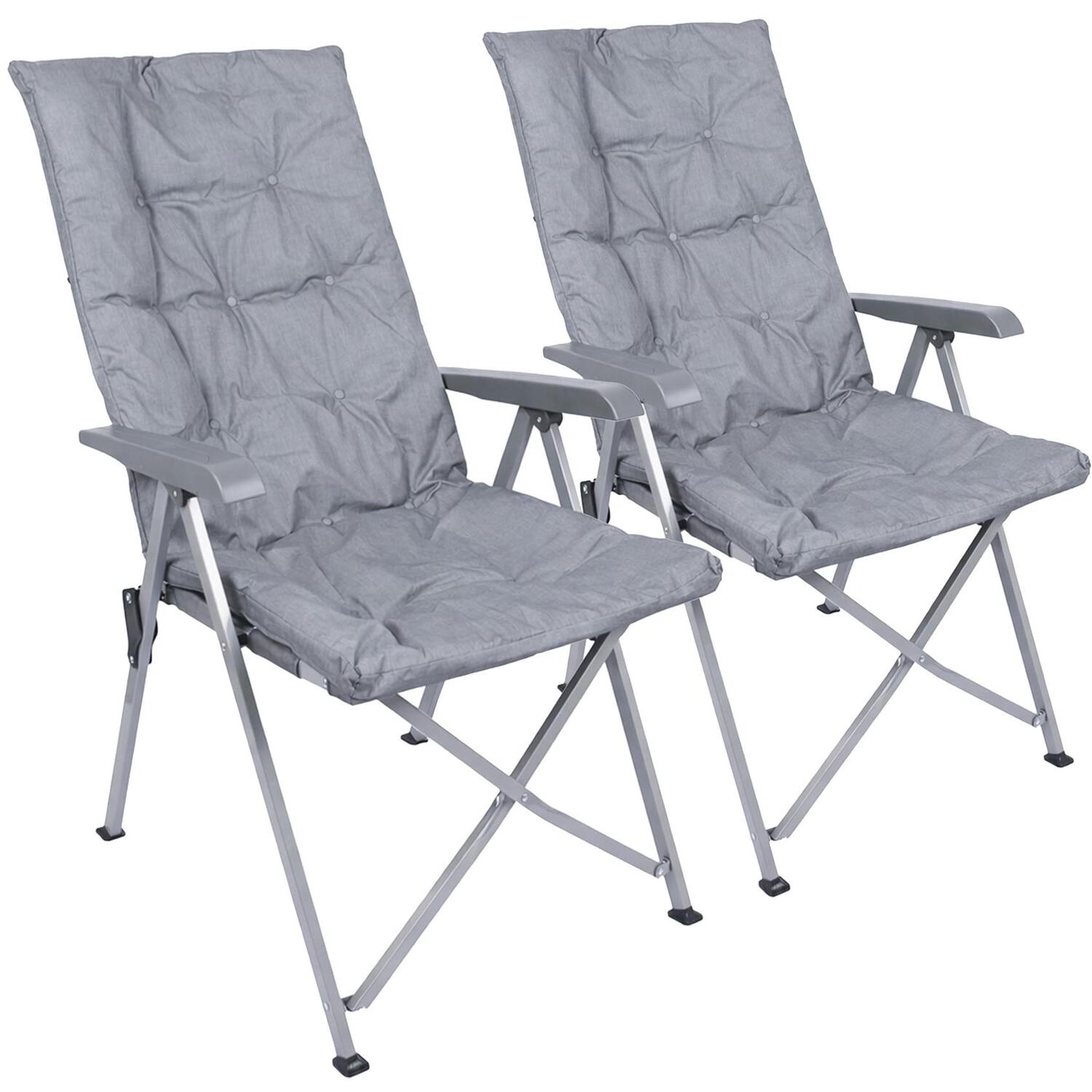 Harbour Housewares High Back Padded Reclining Camping Chairs - Grey - Pack of 2, Grey